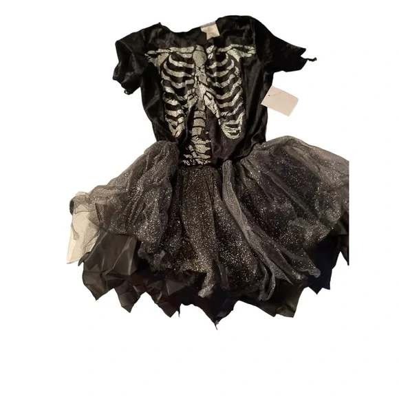 Glitter skeleton dress only costume childs large 10/12 tags attached